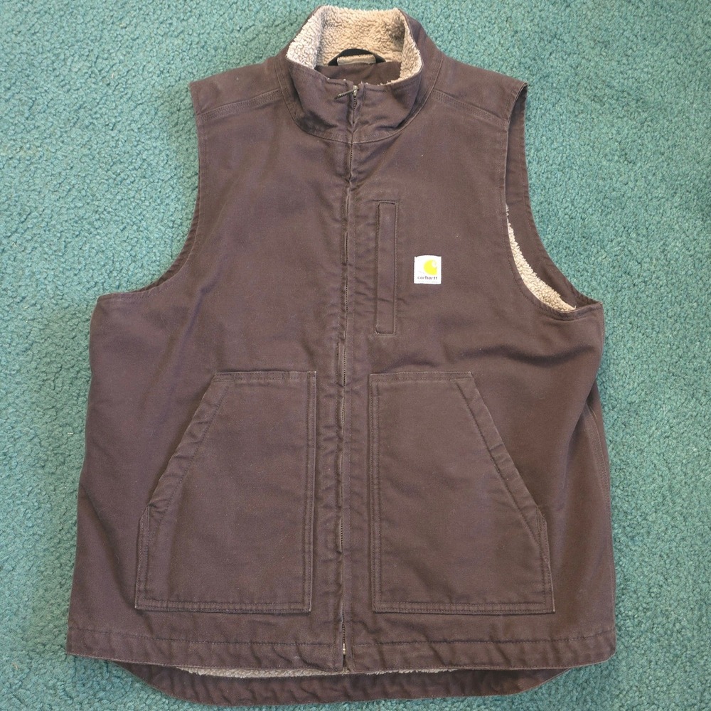 Carhartt Mens Loose Fit Sherpa Lined Mock Neck Vest Dark Brown OV4277-M Medium